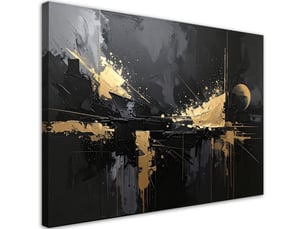 Impression sur toile, abstraction noire aux reflets dorés 120x80