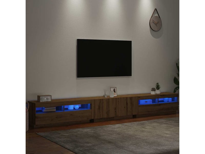  Meuble tv - banc tv - meuble de rangement avec lumières led chêne artisanal bois d'ingénierie  - Conforama E
