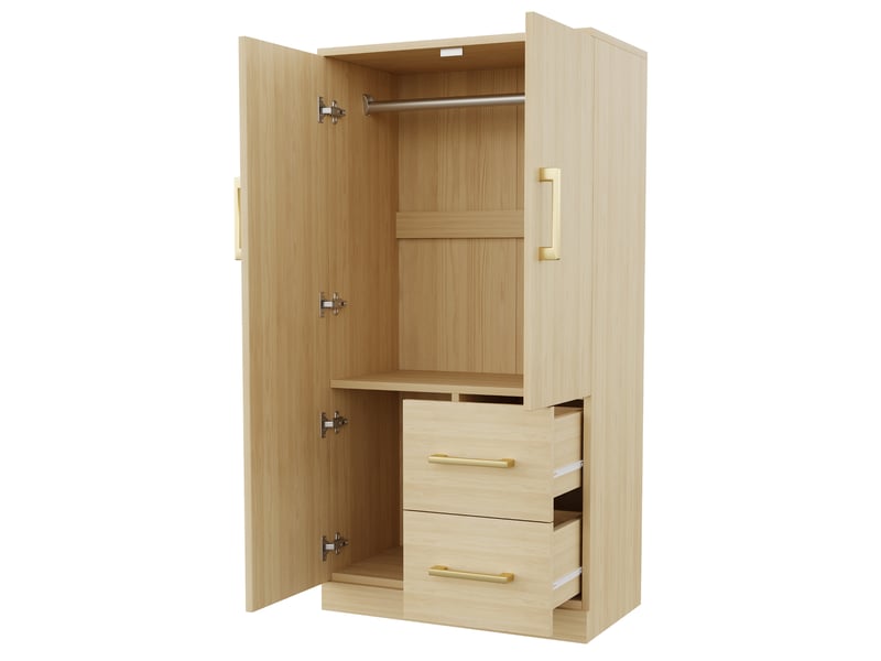 Armoire à vêtements 2 portes 70 x 40 x 135 cm, avec tiroirs et rangements, chambre enfant, bois naturel - Conforama D