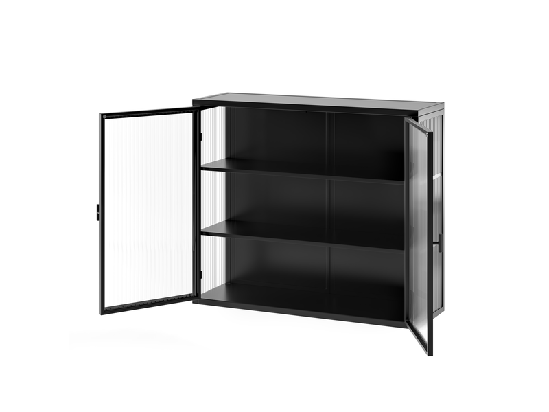  Armoire murale modèle glass 70 cm, noir, 2 portes vitrées, 3 niveaux de rangement, salon salle bain  - Conforama D