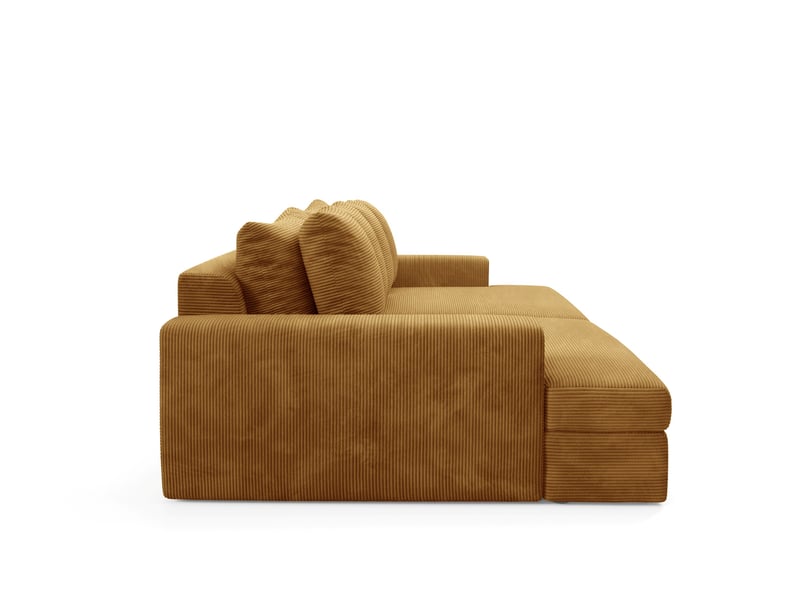 Canapé droit 4 places confort assise profonde en velours côtelé caldo jaune moutarde - Conforama E