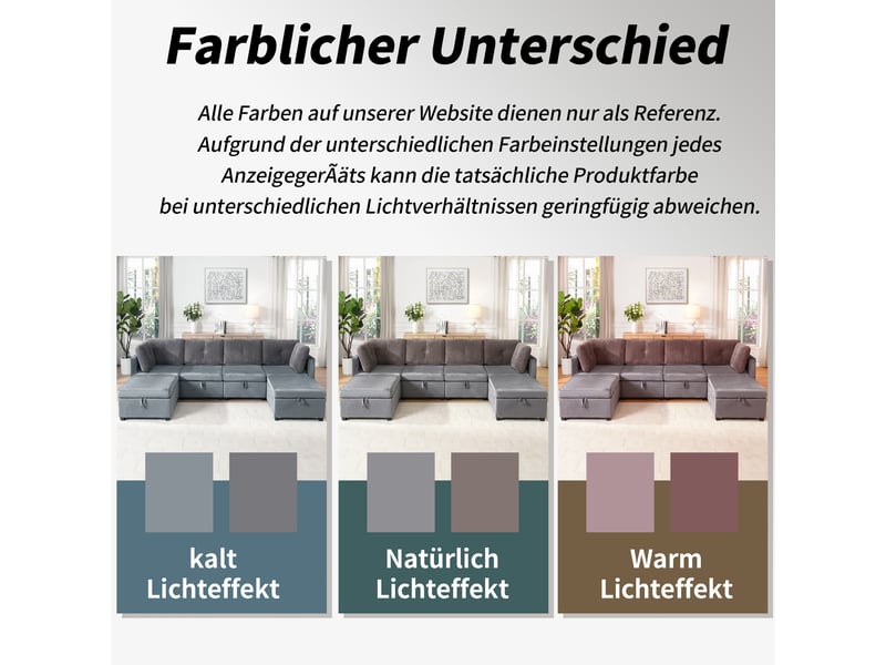 Canapé modulaire 6 modules avec rangement, convertible en méridienne et couchage, velours gris antique - Conforama E