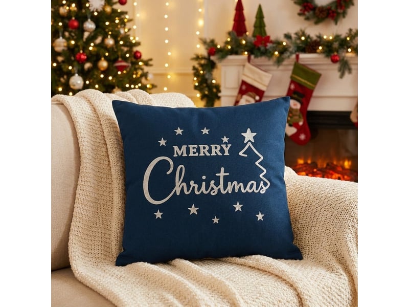  Housse de coussin de noël en polyester 43x43 nord - bleu  - Conforama B