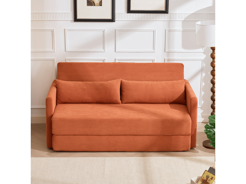 Canapé-lit au sol 2 places 165x92x82 cm, pliant, velours côtelé orange - Conforama D