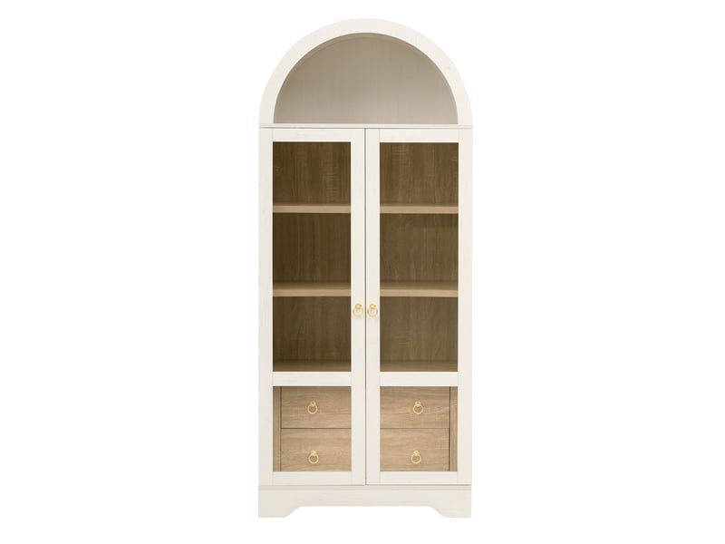  Highboard 76.2x40.1x180 cm avec portes en verre transparent, étagères réglables et tiroirs, mdf, blanc  - Conforama A