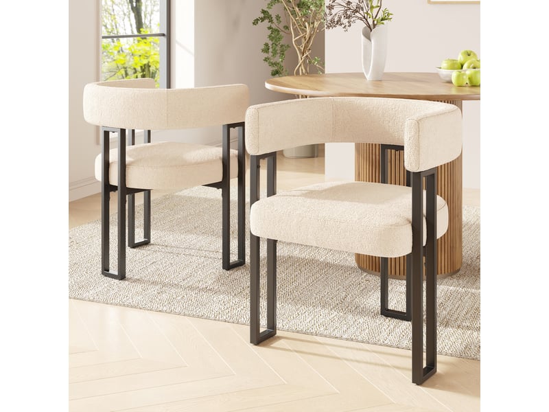  Lot de 2 chaise de salle à manger rembourrées - en tissu en flanelle - structure en métal - beige  - Conforama B
