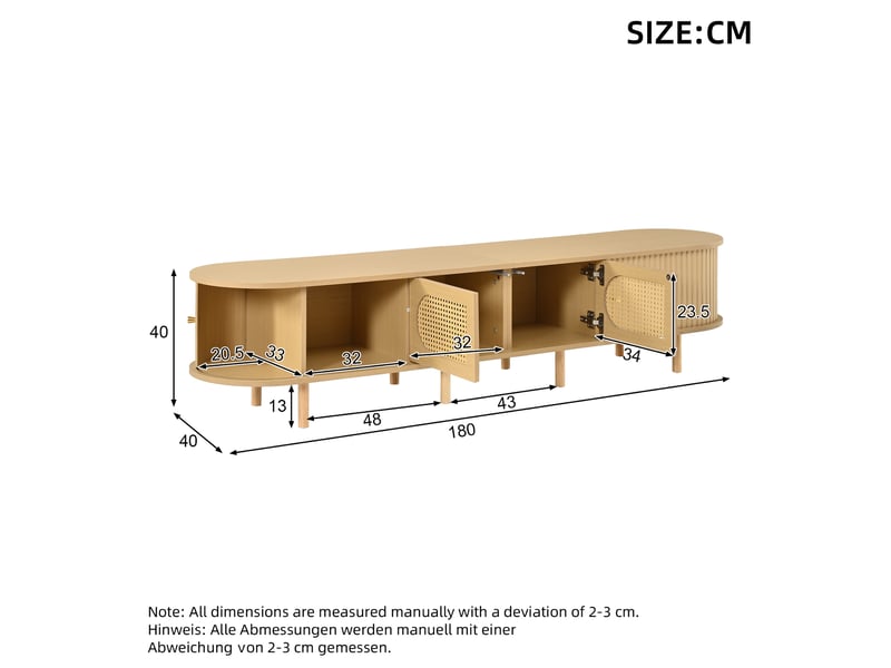  Meuble tv modenvie 180 x 40 x 40 cm en mdf naturel avec portes effet rotin  - Conforama C