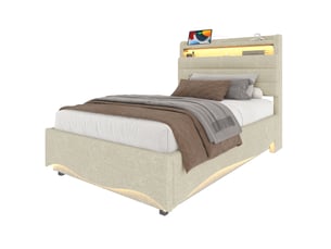 Lit coffre 90x200 cm <strong></strong>  <strong></strong> coloris beige