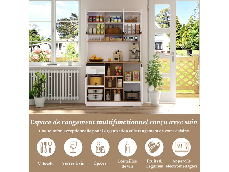  Buffet haut moderne 105 x 45 x 185 cm – blanc brillant – rangement modulable avec espace ouvert et tiroir  - Conforama E