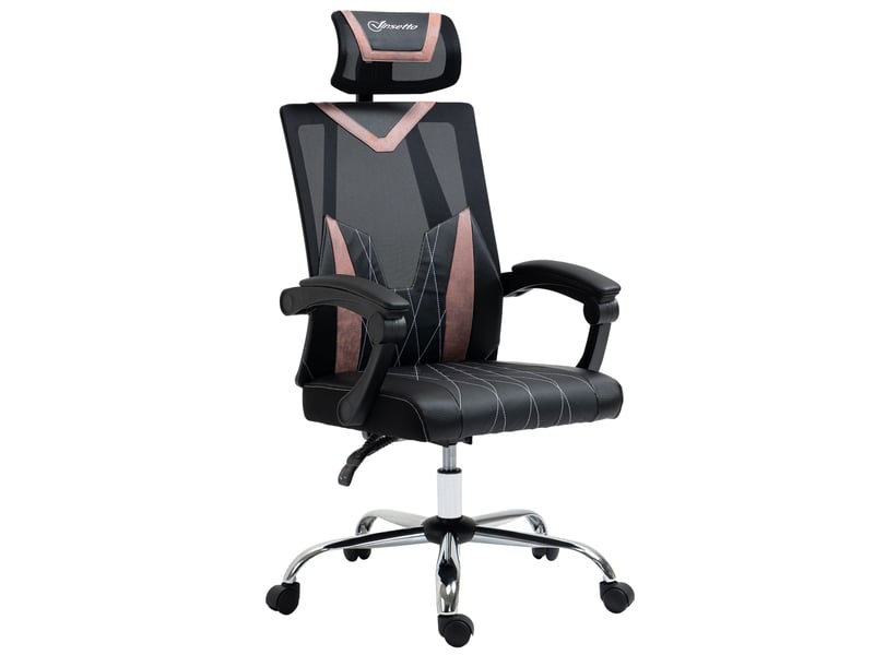  Chaise de bureau ergonomique en maille, avec roulettes, soutien lombaire et cervical, hauteur réglable et inclinable, 58 x 62,5 x 112-120 cm, rose  - Conforama A