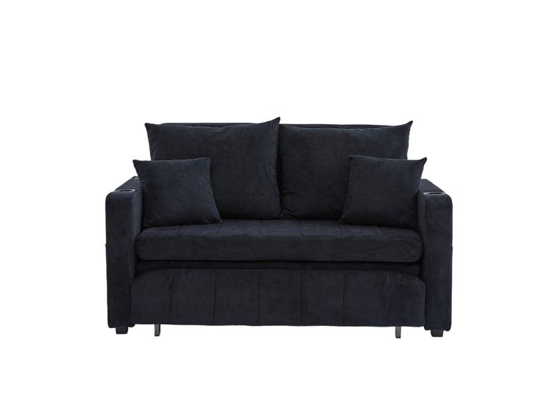  Canapé convertible lit noir en chenille, canapé multifonction avec rangement et usb, dimensions 139x83x58 cm  - Conforama A