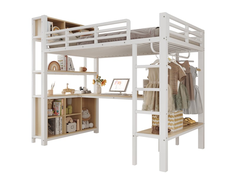  Lit mezzanine 90x200 cm avec bureau et rangements coloris blanc  - Conforama A