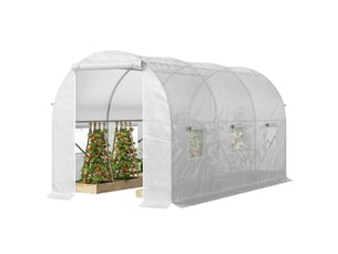 Serre tunnel 3,5 x 2 x 2 m avec 6 fenêtres en filet et porte enroulable avec fermeture éclair anti-uv, blanche
