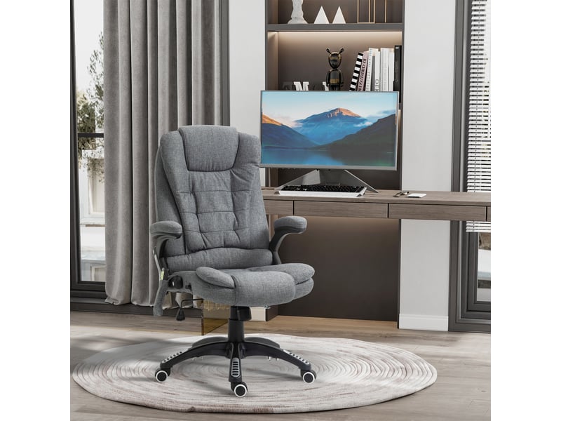  Fauteuil bureau massant 6 points, basculechauffage, télécommande, tissu gris.  - Conforama D