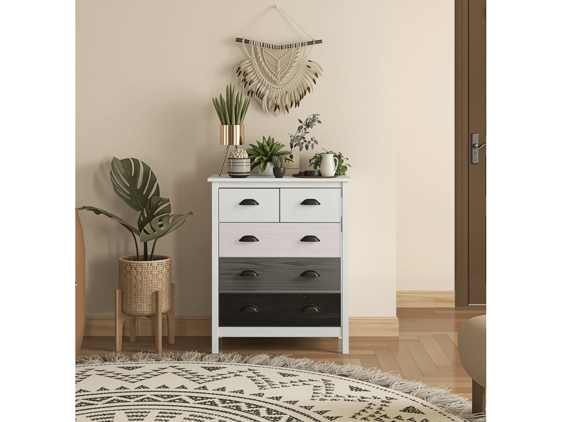  Commode 5 tiroirs et dispositif anti-basculement, blanc  - Conforama B
