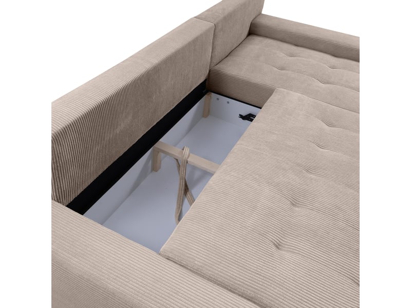  Canapé d'angle convertible velutti l velours côtelé poso crème, méridienne gauche avec coffre  - Conforama D