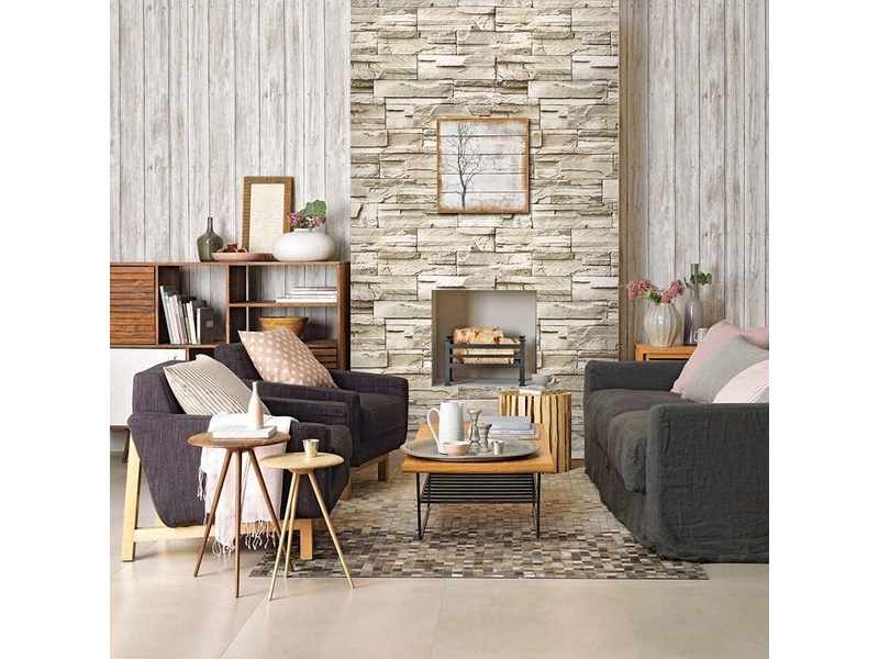 Papier peint auto-adhésif effet brique et pierre – pvc décoratif amovible 0,45x6 m, pour salon, cuisine et chambre - Conforama D
