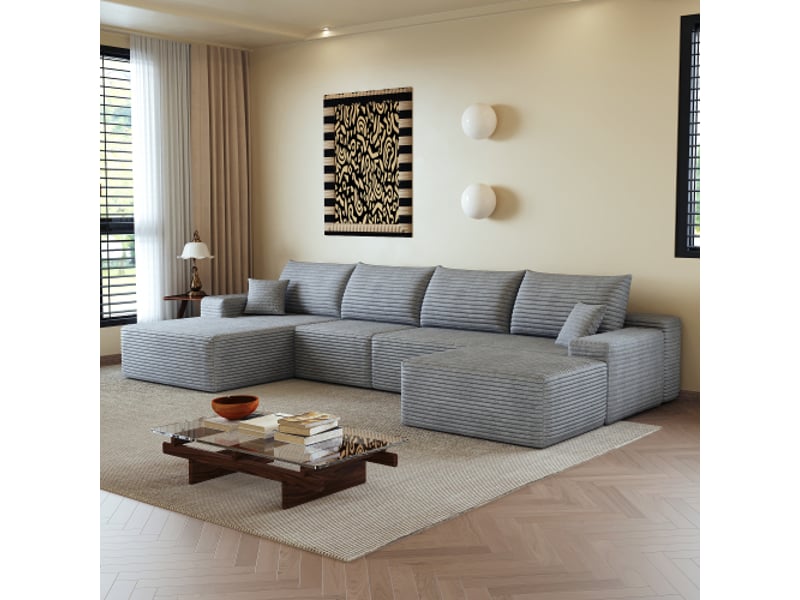  Canapé d'angle gris 340 cm modulaire - sans montage, chaise longue en l, assise profonde, idéal salonappartement  - Conforama E