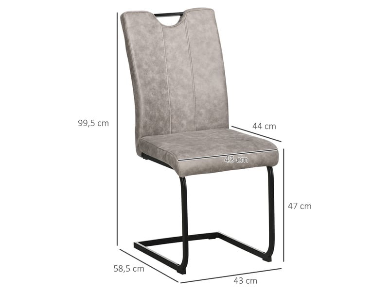  Lot de 4 chaises de salle à manger revêtement microfibre avec pieds luge en acier et poignée 43 x 58,5 x 99,5 cm marron  - Conforama E
