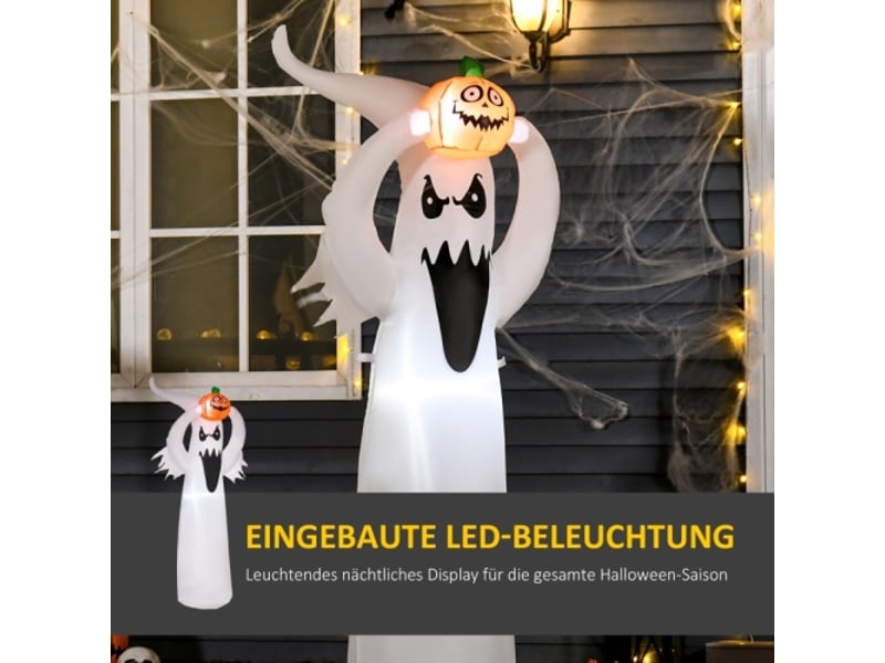  Fantôme gonflable halloween avec led, polyester blanc et orange, 80 x 40 x 180 cm, décoration effrayante  - Conforama C