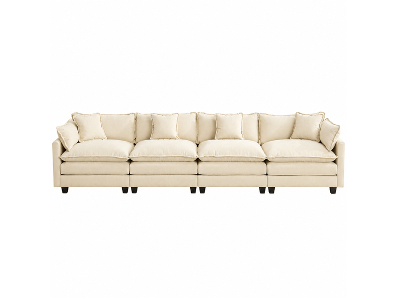  Canapé droit modulable 4 places 380 × 75 × 84 cm en chenille beige, coussins rembourrés IKSETERA TRADING LTD - Conforama A
