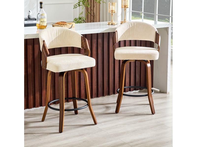  Lot de 2 tabourets de bar 51x42x95 cm, chaise de bar, tabouret haut, dossier ergonomique, assise tissu, bois, blanc  - Conforama D