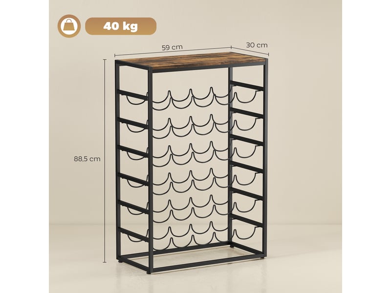  Casier à bouteilles pour 30 bouteilles, étagère à vin avec 6 niveaux, style industriel, brun rustique, 59x30x88,5cm  - Conforama C