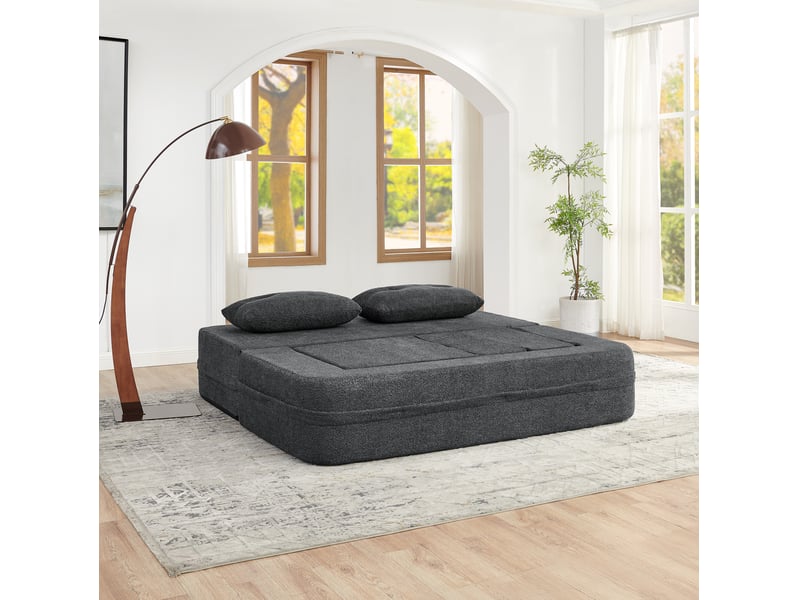  Canapé-lit modulable 3 places avec fauteuil pliable et poches latérales gris foncé  - Conforama E