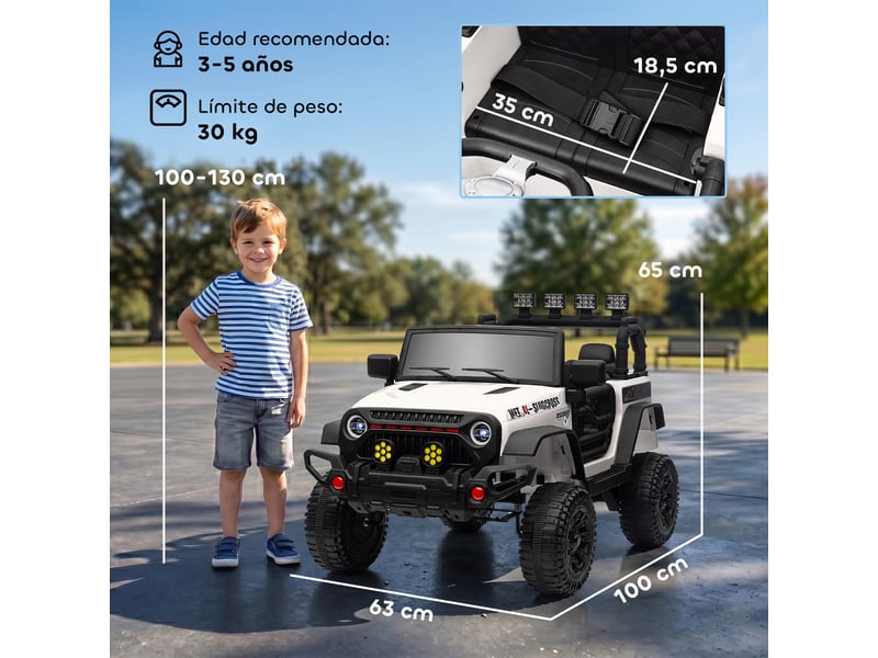 Voiture électrique pour enfants de 3 ans et plus avec batterie 12 v, télécommande, phares led, klaxon et musique - blanche - Conforama E
