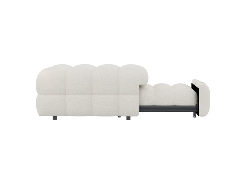  Lit 2-en-1 convertible avec pouf et canapé-lit extensible - tissu teddy beige  - Conforama E