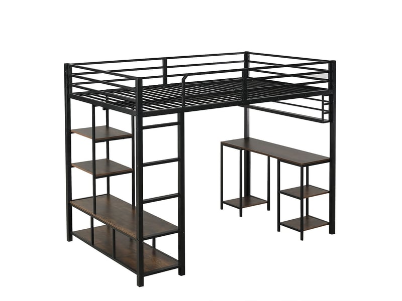  Lit mezzanine 120x200, structure métal robuste lit mezzanine avec bureau, échelle sécurisée, sommier inclus, rangement intégré  - Conforama A