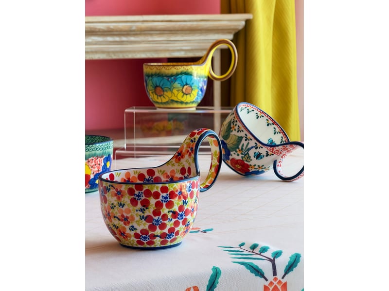 Mug et cuillère en céramique, anse galbée, soleil du matin, 450 ml - Conforama C
