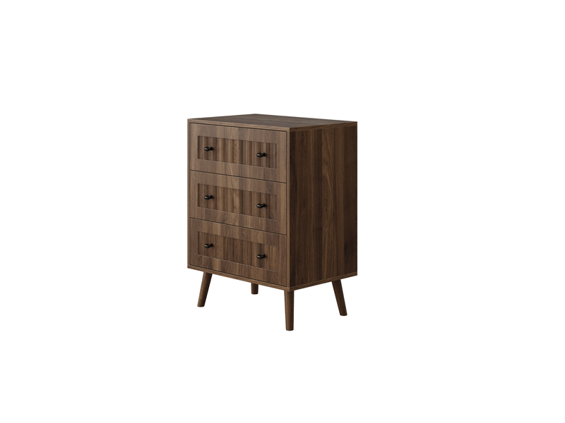  Commode 3 tiroirs 60 x 40 x 79 cm en mdf, poignées métal noires, noyer  - Conforama A