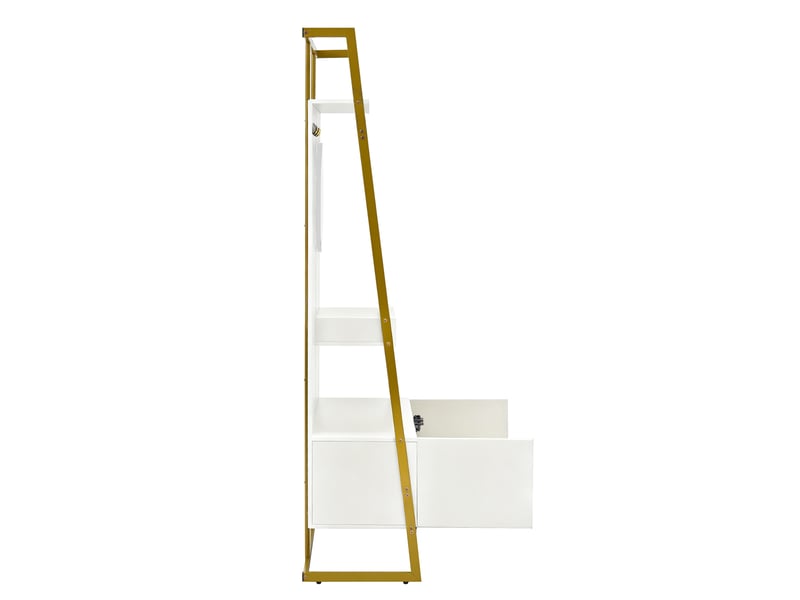  Meuble d'entrée en panneaux avec miroir, crochets, 2 portes et rangement chaussures, blanc, 78 × 38,5 × 180,5 cm  - Conforama E