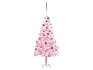 Sapin de noël, arbre de noël artificiel pré-éclairé et boules rose 120 cm pvc