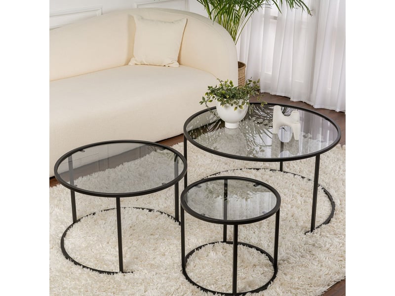 Ensemble de tables basses en verre trempé aurum tris - noir  - Conforama C