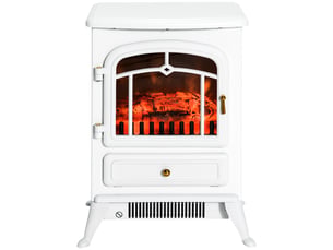 Cheminée électrique rétro blanche avec effet flamme led réglable, chauffage 950 ou 1850 w
