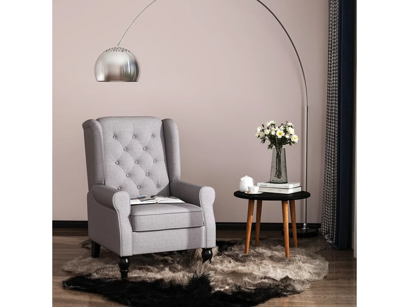  Fauteuil à oreilles ulevr 1 place gris 74 x 86 x 102 cm, dossier haut capitonné, revêtement polyester, pieds en bois noir  - Conforama B