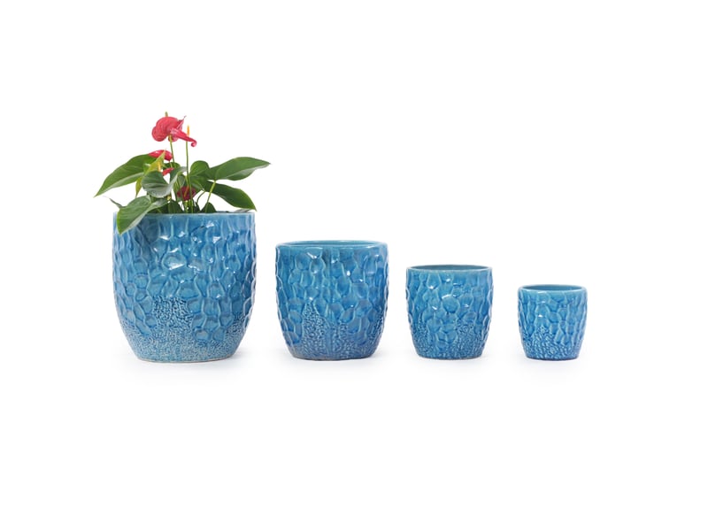  Grand pot de fleurs céramique main fait, ø38cm bleu brillant relief hammerschlag  - Conforama B