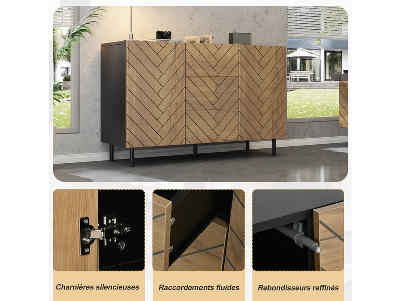  Buffet 120x40x76 cm, 3 tiroirs, 2 portes, meuble de rangement moderne, coiffeuse, commode, aggloméré naturel, séjour  - Conforama E