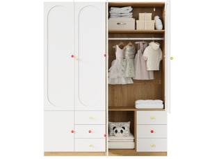 Lot de 2 armoires 2 portes 160x50x200 cm – blanc – 6 tiroirs, 2 penderies et étagères en mdf