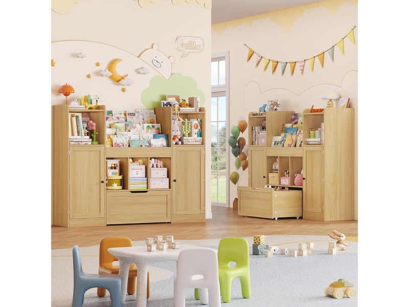  Meuble rangement enfant bibliothèque enfant 140x30x108.2cm, blanc  - Conforama E