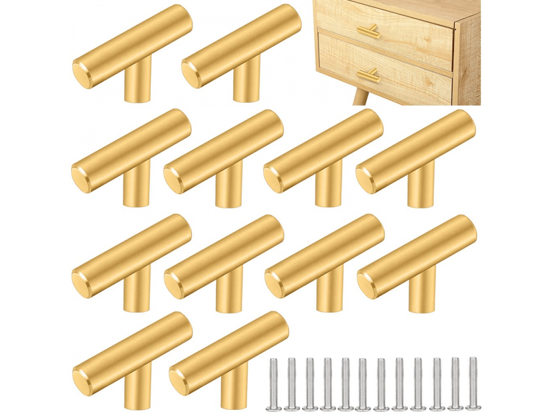 Lot de poignées de meuble de cuisine en acier inoxydable de mm, poignées en t à trou unique avec vis, finition dorée pour armoire, porte, tiroir - Conforama A