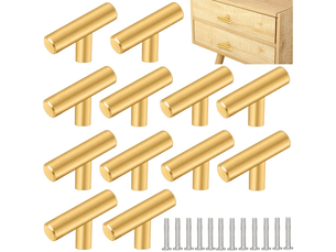 Lot de poignées de meuble de cuisine en acier inoxydable de mm, poignées en t à trou unique avec vis, finition dorée pour armoire, porte, tiroir