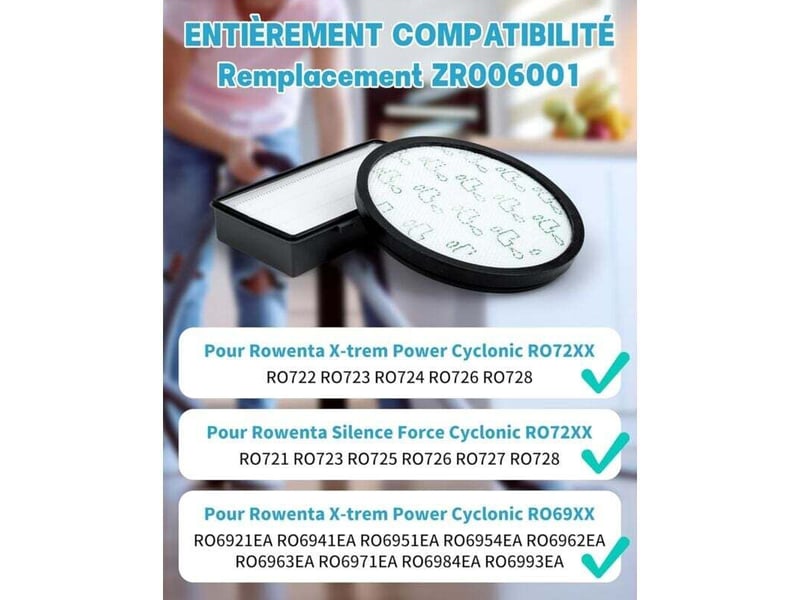 Enowelir filtre pour aspirateur rowenta x-trem power cyclonic ro72xx ro69xx zr006001, compatible avec ro7212ea ro7236ea ro7262ea ro7260ea - Conforama D