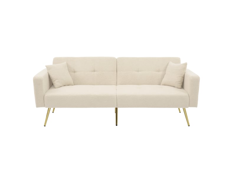  Canapé convertible ulevr 2 places, dossier réglable 105° à 180°, poches latérales, tissu bouclette beige, 175 x 64 x 72 cm  - Conforama A