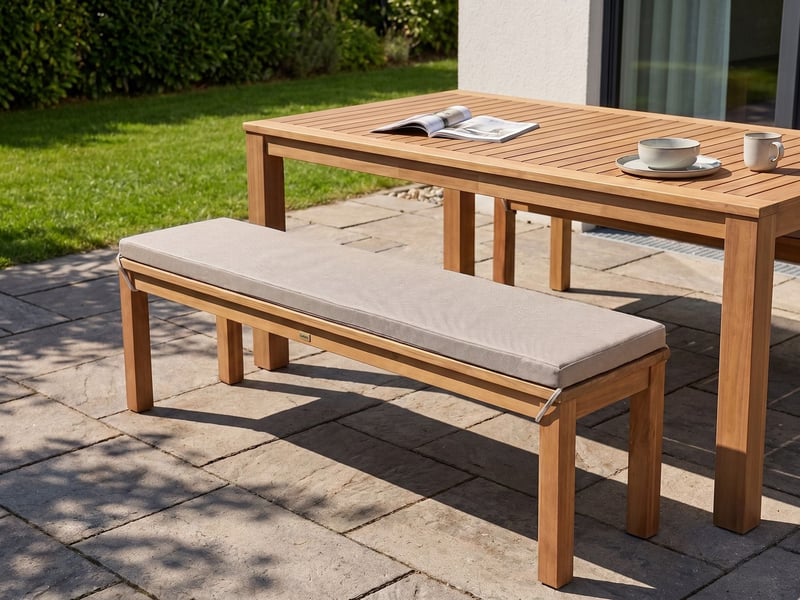 Banc avec coussin d'assise monsano 170 cm bois d'eucalyptus beige - Conforama B