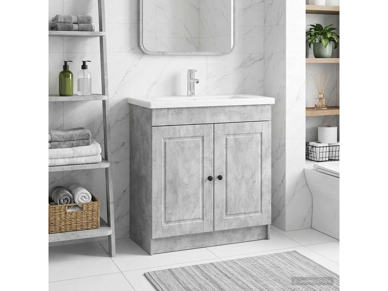  Armoire sous évier de salle de bain, meuble de rangement gris béton shl9143  - Conforama B