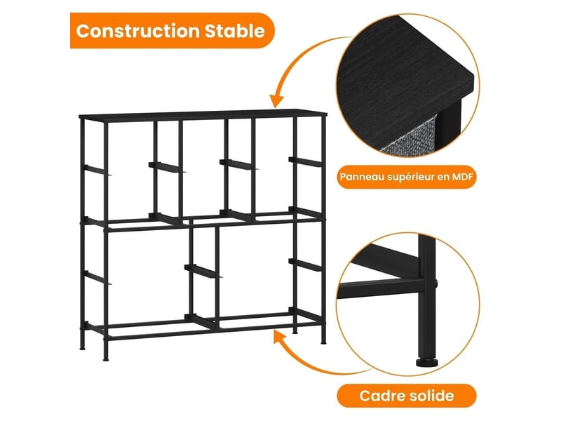  Chiffonnier meuble 100x30x97 cm dix tiroirs tissu gris fonce et metal noir chambre  - Conforama B