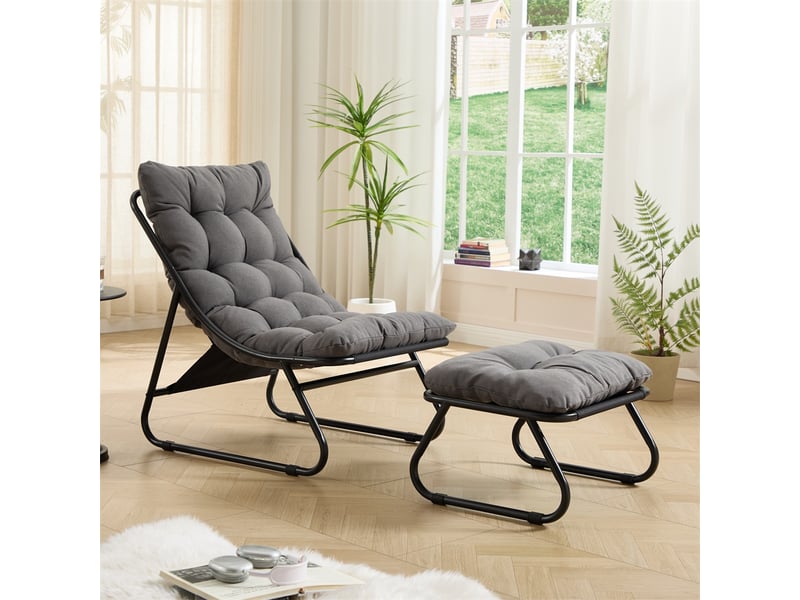  Fauteuil relax extérieur avec repose-pied - 65x78x86cm - chaise lounge inclinable avec coussin moelleux - noir et gris  - Conforama C
